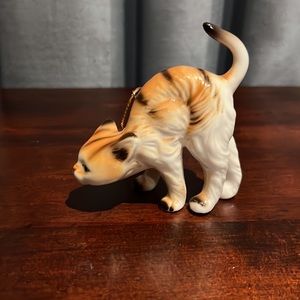 VTG Bone China Cat Kitty Figurine Arched Back Golden Brown with Black Strips
